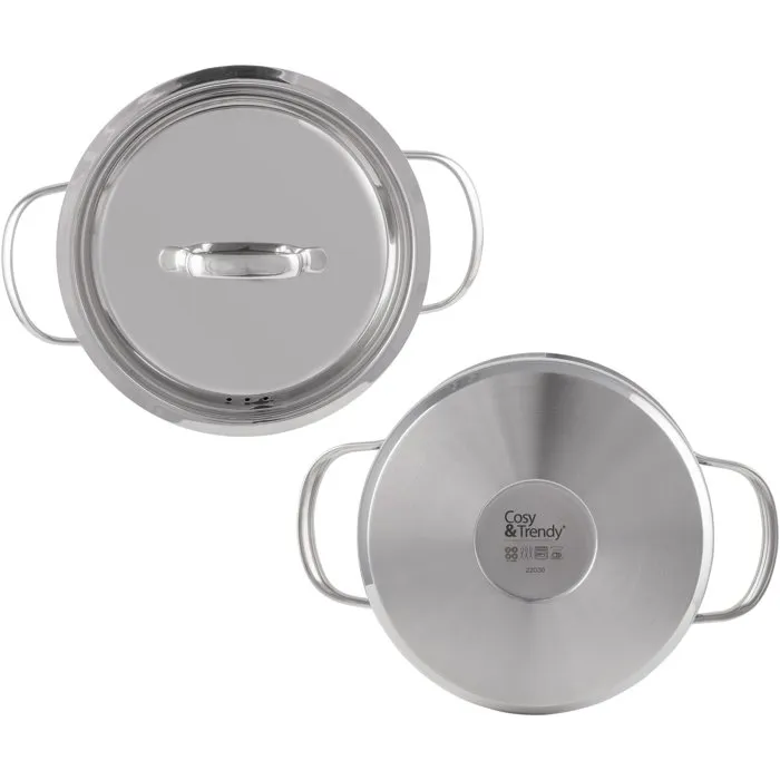 Cosy & Trendy Faitout Daily Ø18 cm en inox, fond encapsulé pour induction, tous feux, va au four, avec trou de vapeur et poignées soudées