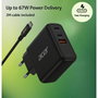 Acer OPD611 Adaptateur de charge 67 W USB-C GaN avec 2x USB-C et 1x USB-A