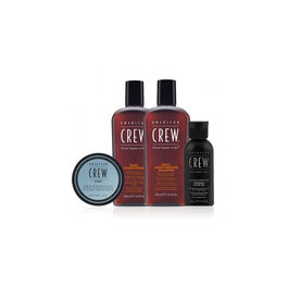 American Crew Essential Set: Shampooing et Après-Shampooing Daily Hydratants 100 ml + Pommade Coiffante Fiber Tenue Forte 50 ml + Gel à Raser Apaisant Precision 50 ml