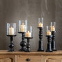 BigBuy Home Bougeoir Noir Bois Verre 20 x 20 x 53 cm