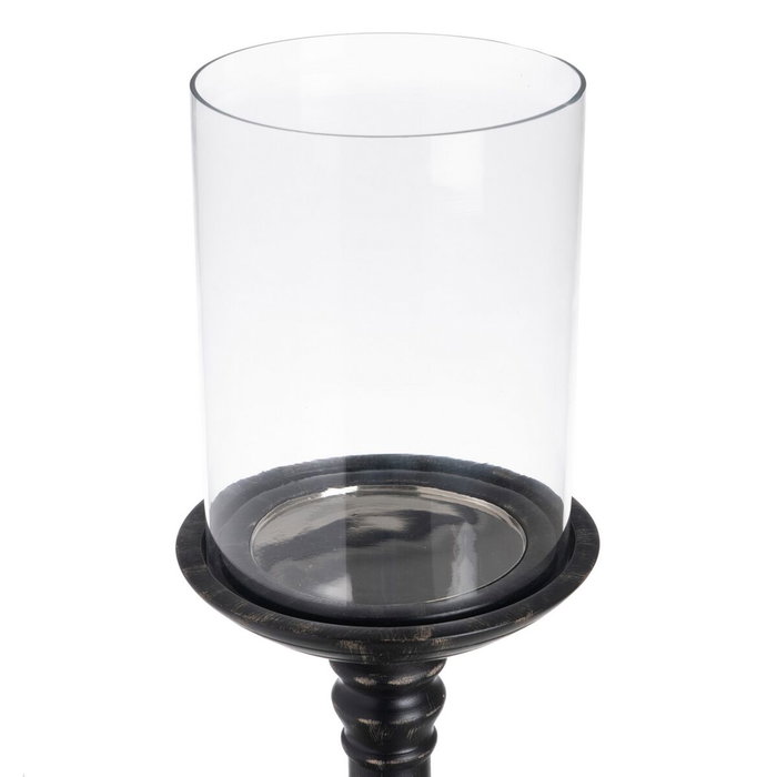 BigBuy Home Bougeoir Noir Bois Verre 20 x 20 x 53 cm BigBuy Home Bougeoir Noir Bois Verre 20 x 20 x 53 cm