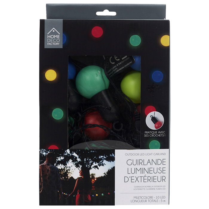 Home Deco Factory Guirlande Lumineuse Extérieure 10 LED Colorées 500 cm