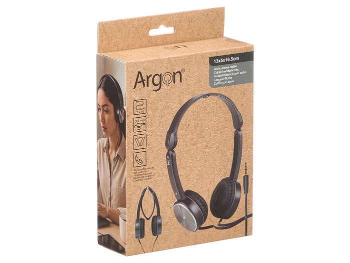 Argon Casque Audio Filaire Noir en Plastique 14x17x5 cm Câble 1,2 m (Set de 12)