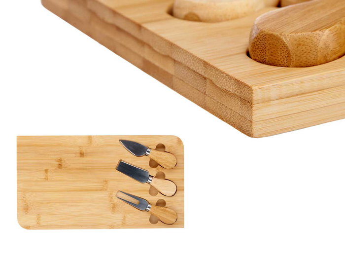 KINVARA Ensemble de 4 pièces planche en bambou avec 3 ustensiles Marron
