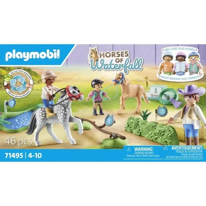 Playmobil 71495 - Set de Cavaliers et Poneys avec Saut d'Obstacles pour Enfants à partir de 4 Ans - Figurines en Plastique de Haute Qualité