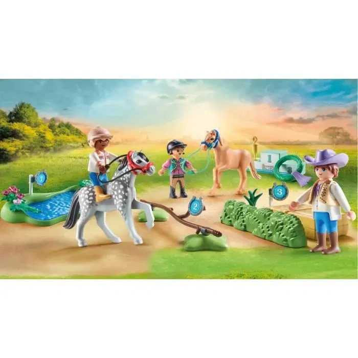 Playmobil 71495 - Set de Cavaliers et Poneys avec Saut d'Obstacles pour Enfants à partir de 4 Ans - Figurines en Plastique de Haute Qualité