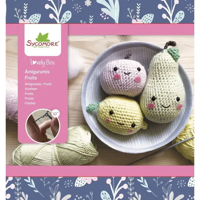 Sycomore Lovely Box SYCOMORE - Kit Création Amigurumi Fruits au Crochet - À Partir de 10 Ans - Avec Fils Coton, Crochet et Guide