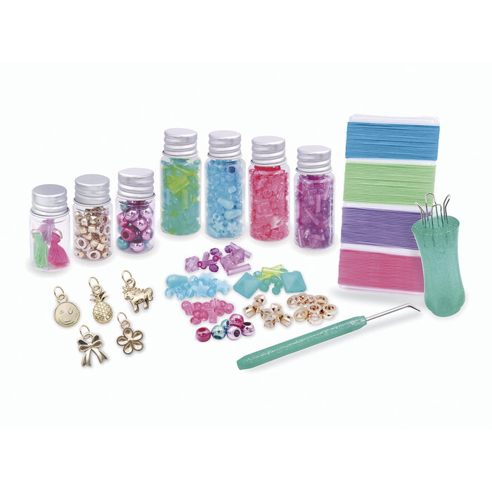 TACHAN - Kit créatif de bracelets tressés à fabriquer soi-même, inclut fils élastiques, pompons, breloques et perles, pour enfants dès 5 ans