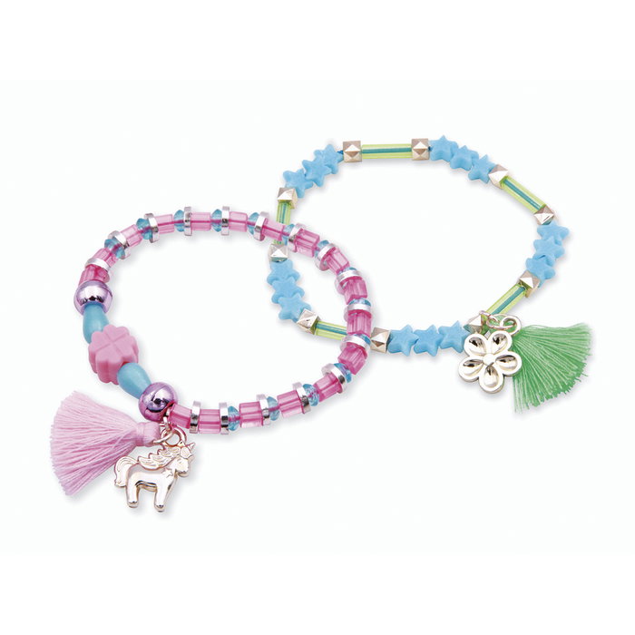 TACHAN - Kit créatif de bracelets tressés à fabriquer soi-même, inclut fils élastiques, pompons, breloques et perles, pour enfants dès 5 ans