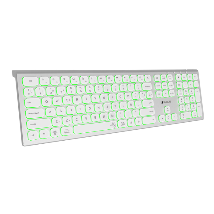 Subblim Master Clavier Rétroéclairé Sans Fil Multidispositif Bluetooth 5.2 USB 2.4G Couleur Argent/Blanc QWERTY Espagnol Subblim Master Clavier Rétroéclairé Sans Fil Multidispositif Bluetooth 5.2 USB 2.4G Couleur Argent/Blanc QWERTY Espagnol