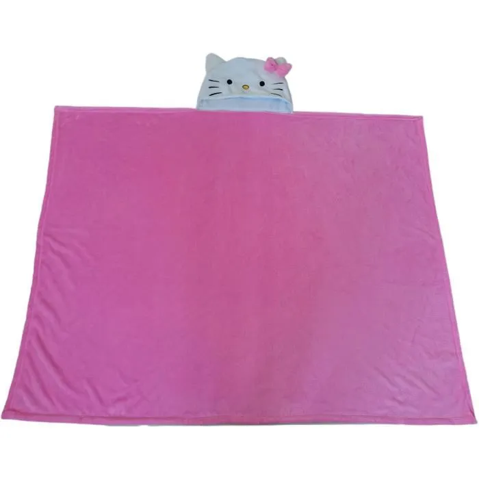Hello Kitty - Plaid Polaire à Capuche 3D Cosplay Rose 120 x 150 cm - Doudou Couverture pour Enfants