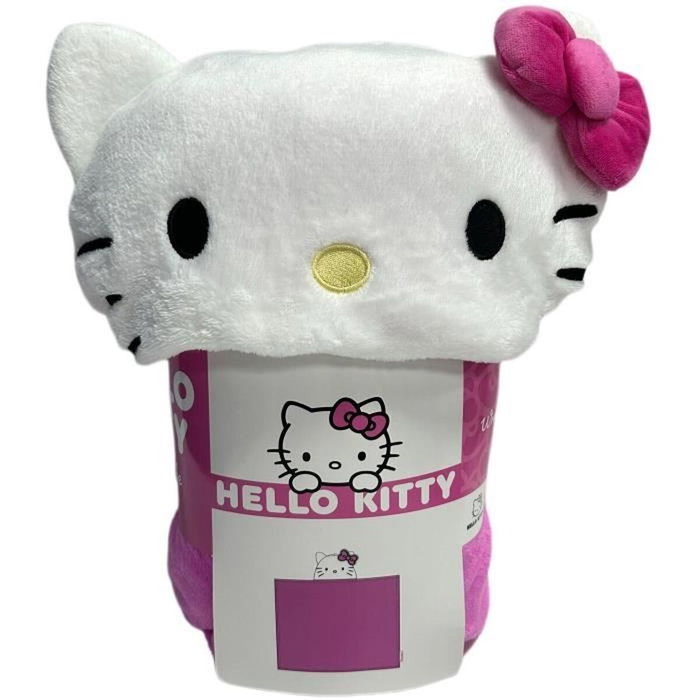 Hello Kitty Plaid polaire à capuche 3D Rose - 120 x 150 cm Hello Kitty Plaid polaire à capuche 3D Rose - 120 x 150 cm