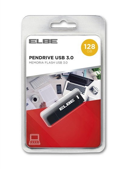 Elbe USB3-128 - Clé USB 3.0 128 Go, Haute Vitesse, Capacité pour 4000 Photos et 60 Films, Noir