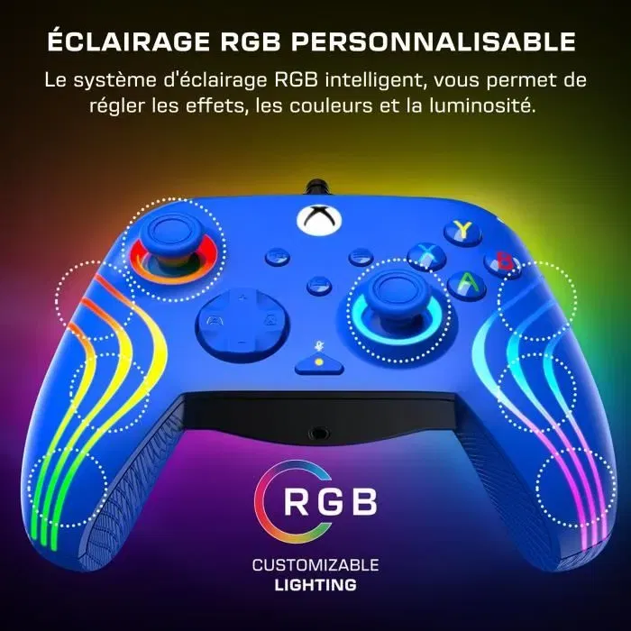 Turtle Beach Manette de jeu Afterglow Wave Filaire pour Xbox Series X|S, Xbox One et PC - RGB, Gâchettes à Impulsion, Bleu Turtle Beach Manette de jeu Afterglow Wave Filaire pour Xbox Series X|S, Xbox One et PC - RGB, Gâchettes à Impulsion, Bleu