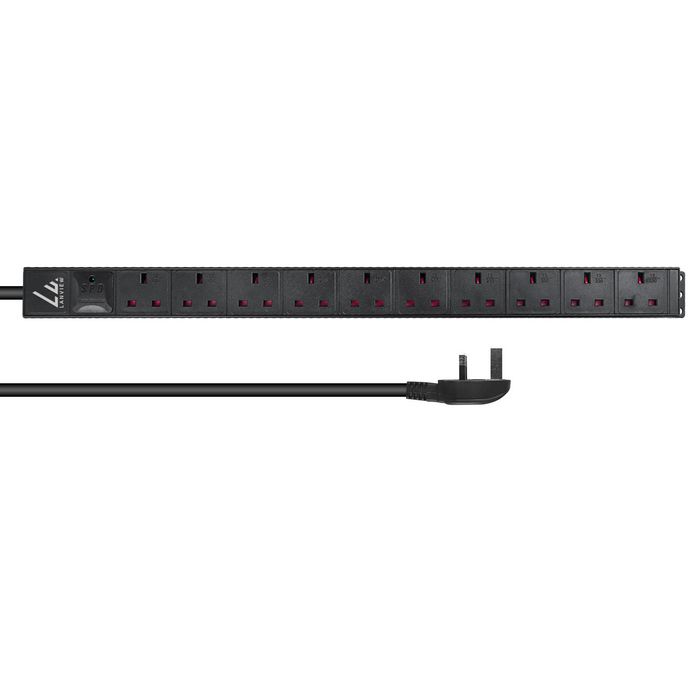 Lanview PDU - Bande d'alimentation verticale rackable 1,4U, 10 prises UK (13A), câble d'alimentation 5m, avec protection et interrupteur Lanview PDU - Bande d'alimentation verticale rackable 1,4U, 10 prises UK (13A), câble d'alimentation 5m, avec protection et interrupteur