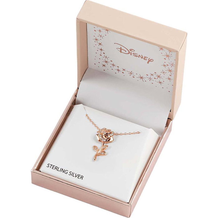 Disney Pendentif La Belle et la Bête Rose en Argent 925 - Collier Bijou Fantaisie