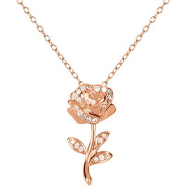 Disney Pendentif La Belle et la Bête Rose en Argent 925 - Collier Bijou Fantaisie