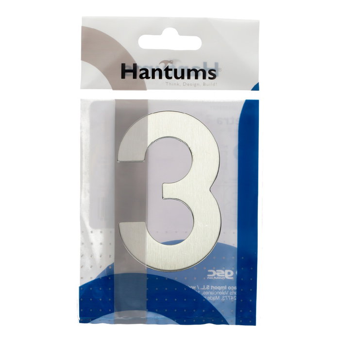 Hantums Numéro de porte 3 en acier inoxydable avec adhésif Hantums Numéro de porte 3 en acier inoxydable avec adhésif
