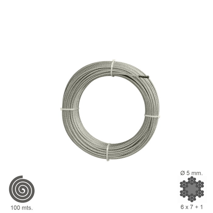 WOLFPACK LINEA PROFESIONAL Câble Galvanisé 5 mm (Rouleau 100 m) de type 6 x 7+1 WOLFPACK LINEA PROFESIONAL Câble Galvanisé 5 mm (Rouleau 100 m) de type 6 x 7+1