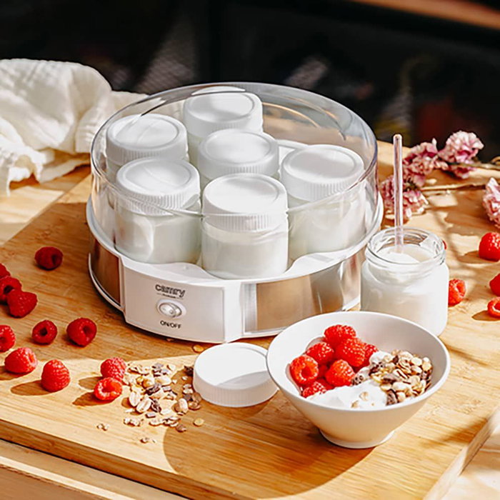 Camry CR4519 Yaourtière Blanche 20 W 24 x 11,5 cm 7 Pots en Verre avec Couvercle Camry CR4519 Yaourtière Blanche 20 W 24 x 11,5 cm 7 Pots en Verre avec Couvercle