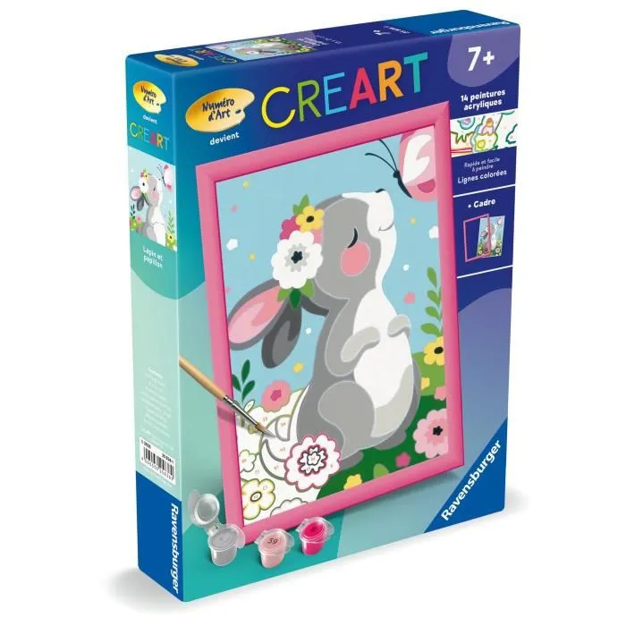 Ravensburger - Kit de Peinture par Numéros CreArt Kids 25836 - Lapin et Papillon - 18x24 cm - À Partir de 7 Ans
