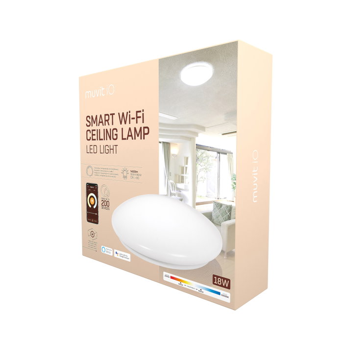 Muvit Plafonnier LED Wifi Io 18W 1400 Lumens Blanc Réglable