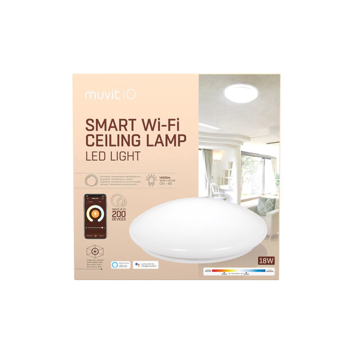 Muvit Plafonnier LED Wifi Io 18W 1400 Lumens Blanc Réglable