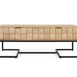 GINER Y COLOMER Table de Centre en Bois de Mango Naturel avec Structure en Fer Noir et 2 Tiroirs - 120 cm de Longueur