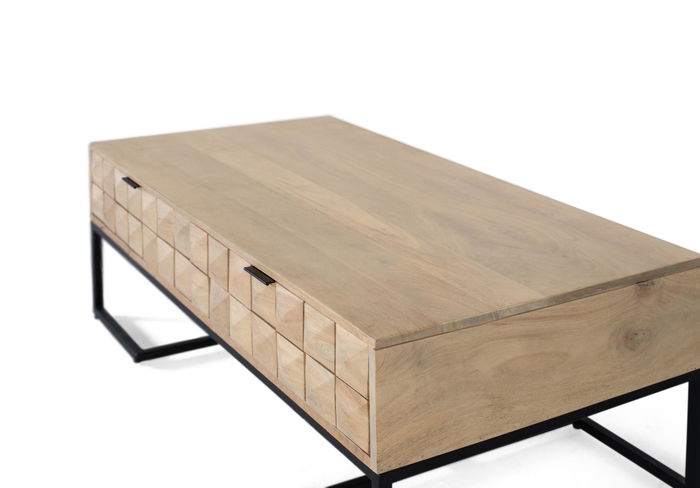 GINER Y COLOMER Table de Centre en Bois de Mango Naturel avec Structure en Fer Noir et 2 Tiroirs - 120 cm de Longueur GINER Y COLOMER Table de Centre en Bois de Mango Naturel avec Structure en Fer Noir et 2 Tiroirs - 120 cm de Longueur
