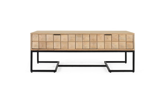 GINER Y COLOMER Table de Centre en Bois de Mango Naturel avec Structure en Fer Noir et 2 Tiroirs - 120 cm de Longueur GINER Y COLOMER Table de Centre en Bois de Mango Naturel avec Structure en Fer Noir et 2 Tiroirs - 120 cm de Longueur