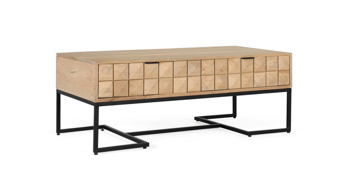GINER Y COLOMER Table de Centre en Bois de Mango Naturel avec Structure en Fer Noir et 2 Tiroirs - 120 cm de Longueur GINER Y COLOMER Table de Centre en Bois de Mango Naturel avec Structure en Fer Noir et 2 Tiroirs - 120 cm de Longueur