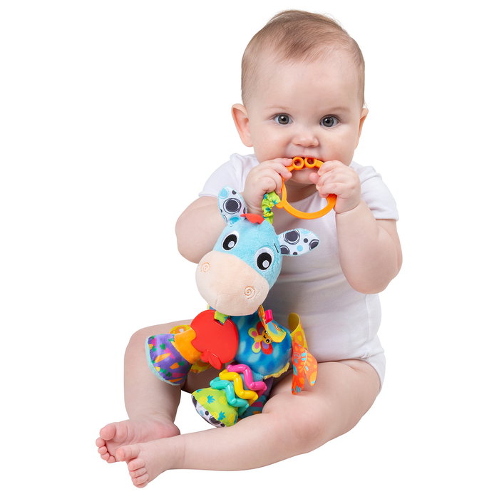 Playgro Activity Friend Clip Clop 0189035 Cheval à bascule avec mordeur, clip et jouets sensoriels