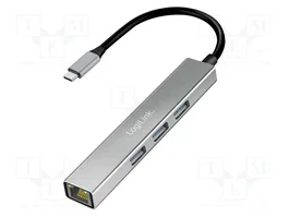 LOGILINK Hub USB gris avec RJ45, 3x USB-A et USB-C