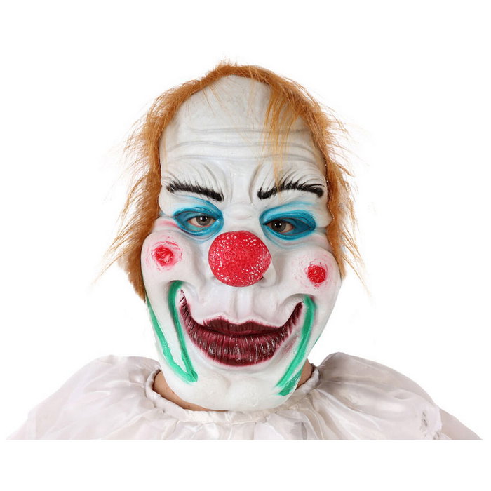 Atosa Masque de Clown Blanc avec Nez Rouge et Cheveux en Vinyle