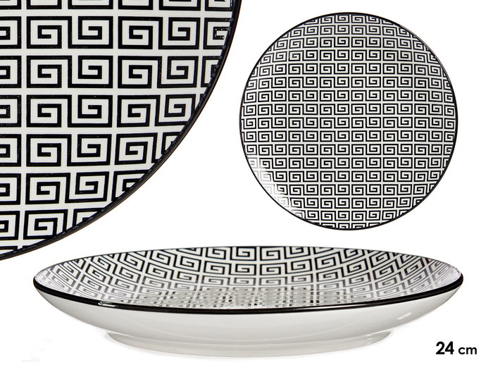 VESSIA Plat plat géométrique Blanco-Negro 24cm VESSIA Plat plat géométrique Blanco-Negro 24cm