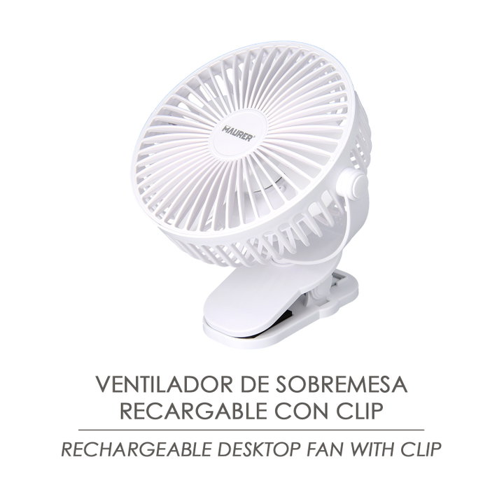 MAURER Ventilateur avec Clip Rechargeable Ø 15 cm