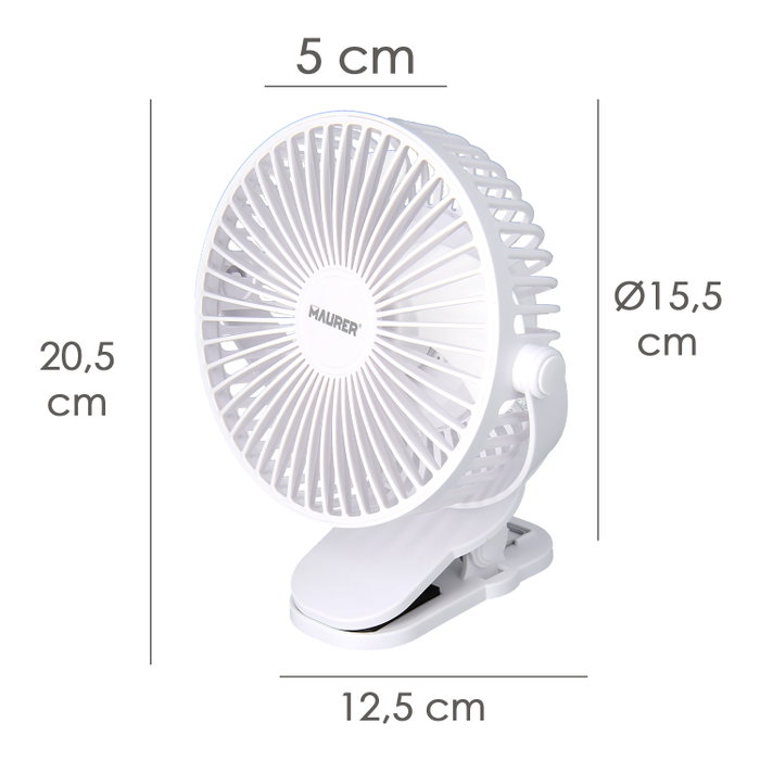 MAURER Ventilateur avec Clip Rechargeable Ø 15 cm