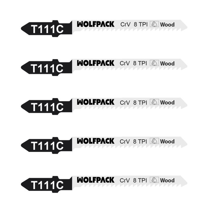 WOLFPACK LINEA PROFESIONAL Lot de 5 lames de scie sauteuse pour bois, coupe moyenne, Acier Chrome Vanadium WOLFPACK LINEA PROFESIONAL Lot de 5 lames de scie sauteuse pour bois, coupe moyenne, Acier Chrome Vanadium