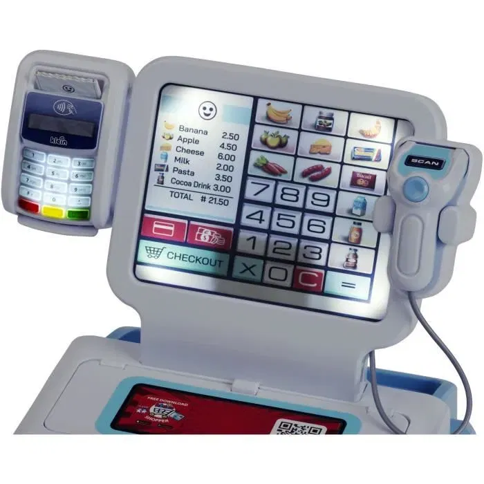 Klein - 7265 - Caisse enregistreuse jouet libre-service My Market avec écran, scanner, paiement sans contact, monnayeur et accessoires - Jouet d'imitation enfant dès 3 ans