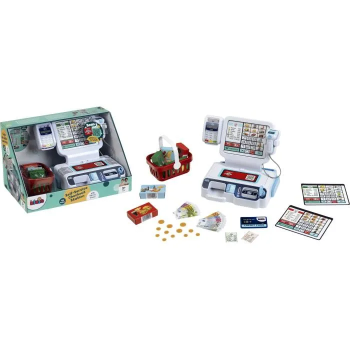 Klein - 7265 - Caisse enregistreuse jouet libre-service My Market avec écran, scanner, paiement sans contact, monnayeur et accessoires - Jouet d'imitation enfant dès 3 ans
