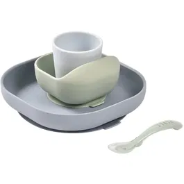 Beaba Coffret Repas Bébé 4 Pièces en Silicone avec Ventouse - Assiette, Bol, Verre et Cuillère 2e Âge