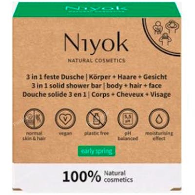 NIYOK Early Spring - Savon 3 en 1 corps, cheveux et visage 80 g - pH 5,5, vegan, certifié Cosmos Natural, à base de beurre de karité et de charbon NIYOK Early Spring - Savon 3 en 1 corps, cheveux et visage 80 g - pH 5,5, vegan, certifié Cosmos Natural, à base de beurre de karité et de charbon