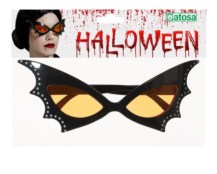 Lunettes Vintage Noires avec Verres Rouges et Détails de Chauve-souris