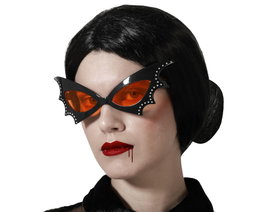 Lunettes Vintage Noires avec Verres Rouges et Détails de Chauve-souris