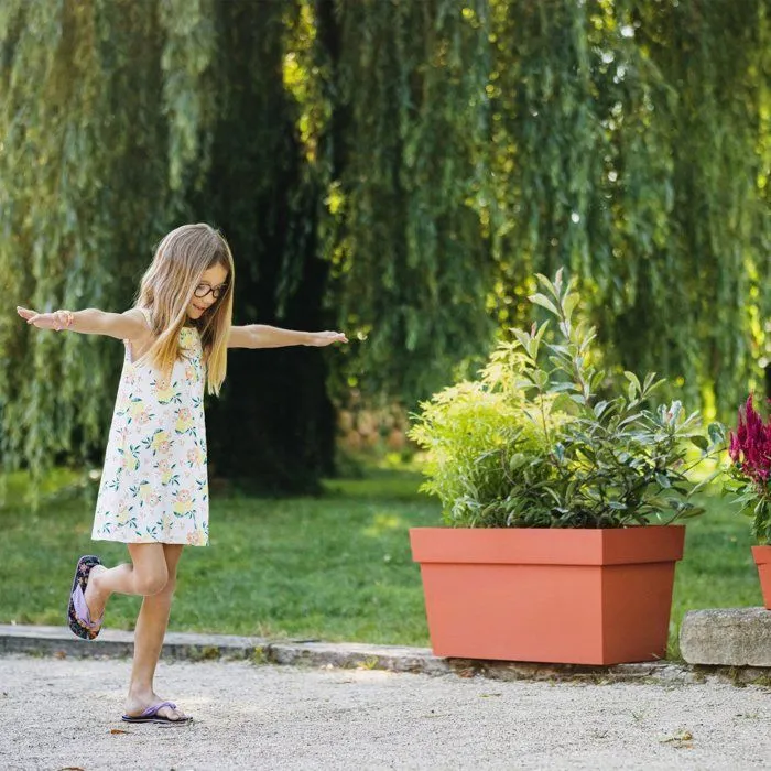 EDA Muret Toscane - Jardinière avec Réserve d'Eau et Roulettes - 74 L - 79x35x39 cm - Orange Terre Battue - Traitement Anti-UV - Garantie 7 ans