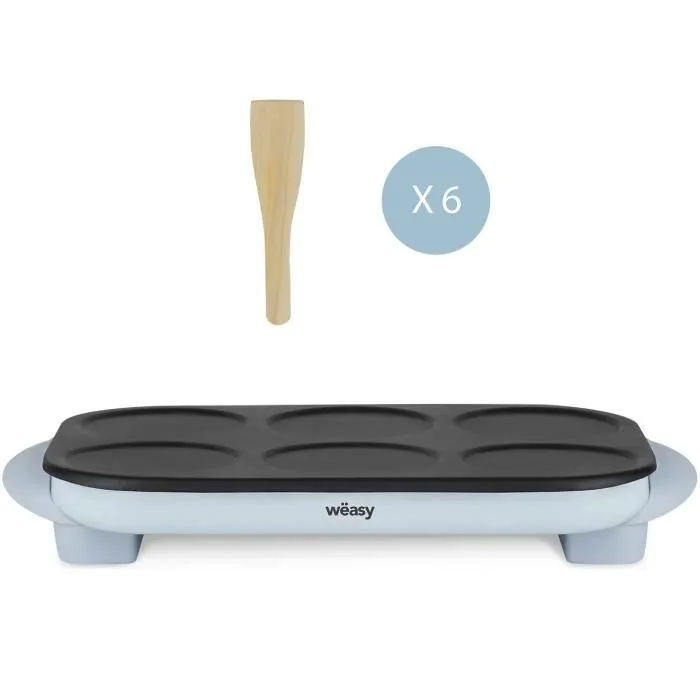 Weasy Crêpière GOO60 - Plaque à Crêpes et Pancakes 6 Places - Revêtement Anti-Adhésif - 1500W - 240°C Max