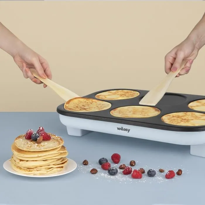 Weasy Crêpière GOO60 - Plaque à Crêpes et Pancakes 6 Places - Revêtement Anti-Adhésif - 1500W - 240°C Max
