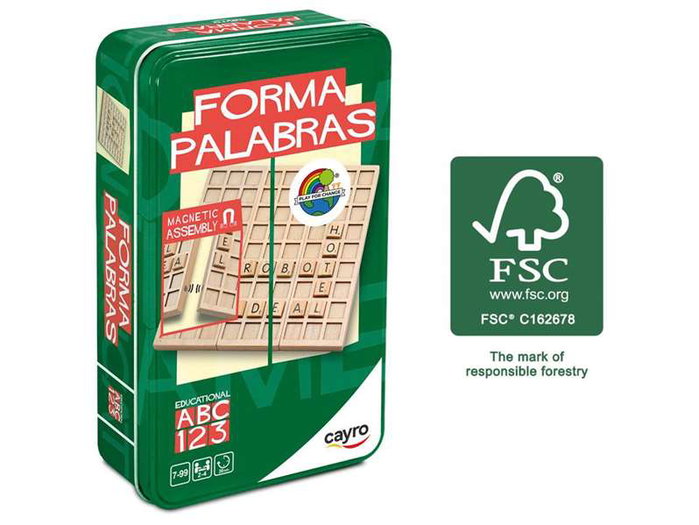 Cayro Formapalabras Travel Metal Box - Jeu de lettres éducatif en boîte métal, bois FSC 100%, à partir de 3 ans