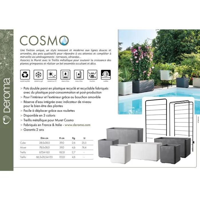 Deroma Cosmo Porte-Plantes en Métal Gris, 78 x H 155 cm, Conception Élégante et Contemporaine pour Intérieur et Extérieur