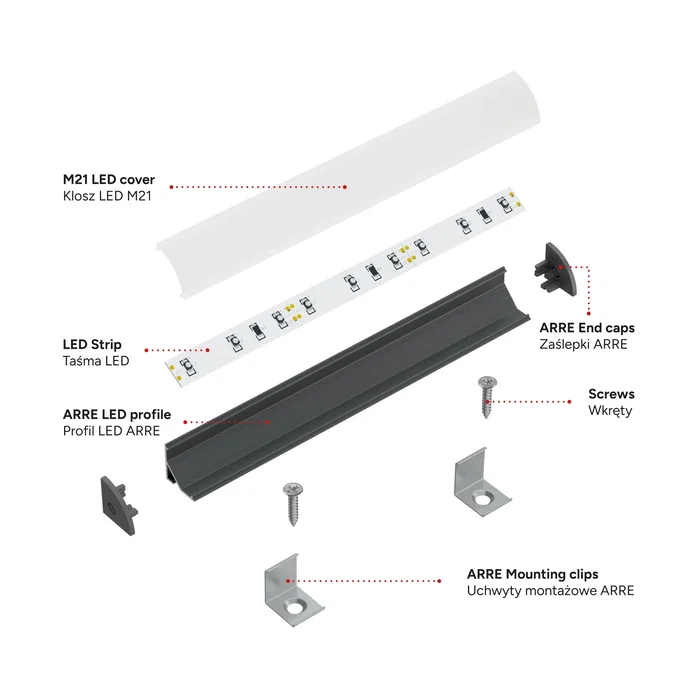 KIMERA Profilé Aluminium ARRE Anodisé Argent avec Diffuseur Opale, 2,02 m KIMERA Profilé Aluminium ARRE Anodisé Argent avec Diffuseur Opale, 2,02 m